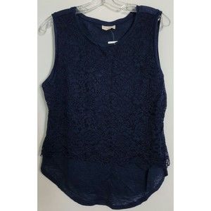 Maison Jules Womens Blue Pullover Linen/Nylon Sleeveless Shirt Size Large